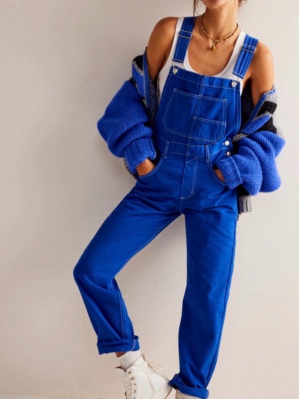 Free the People We The Free Cobalt Blue Ziggy Denim Overalls Size XS